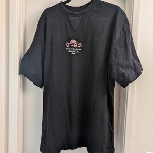 Black Graphic Tee with Pink Design